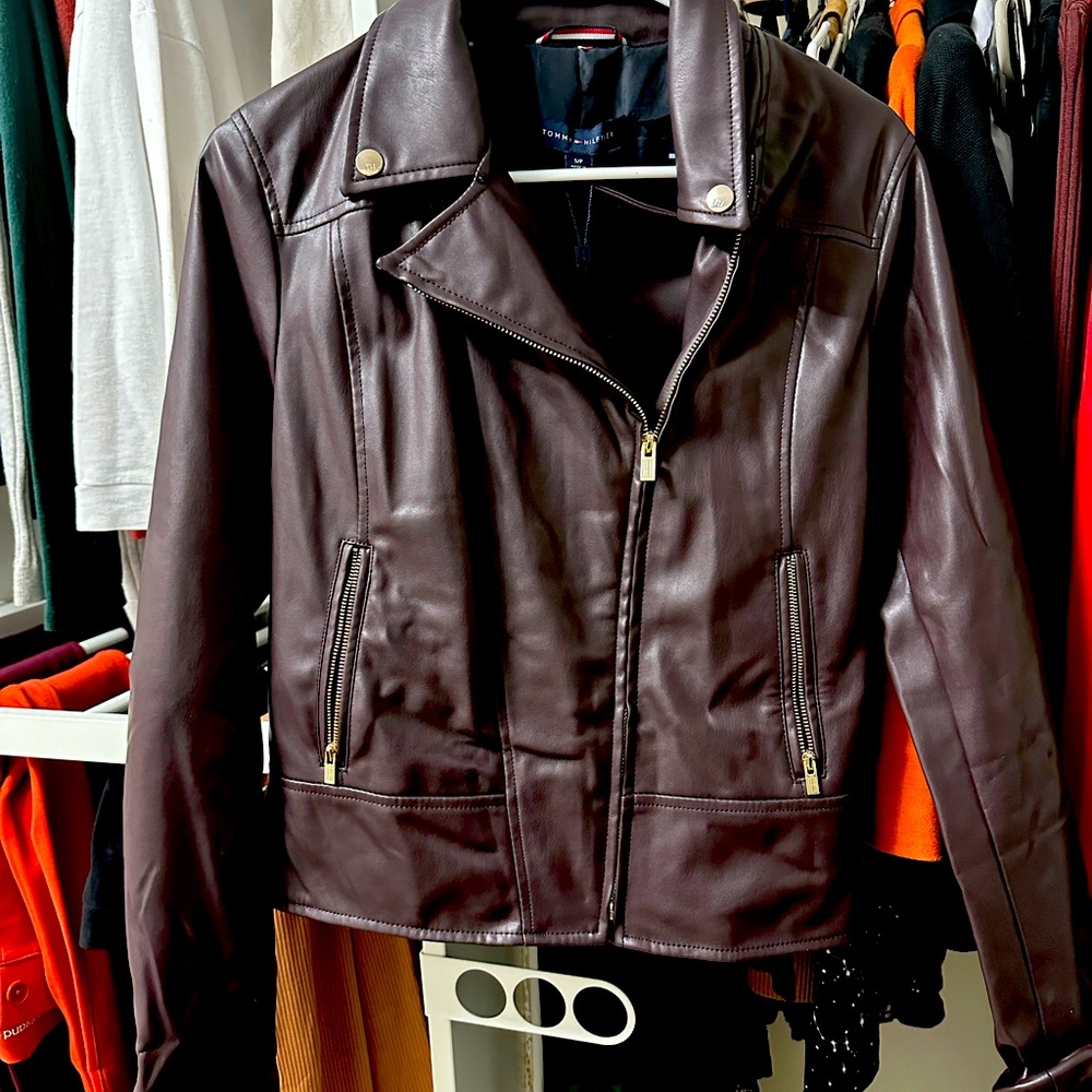 Women’s moto jacket burgundy tommy Hilfiger faux leather jacket Small